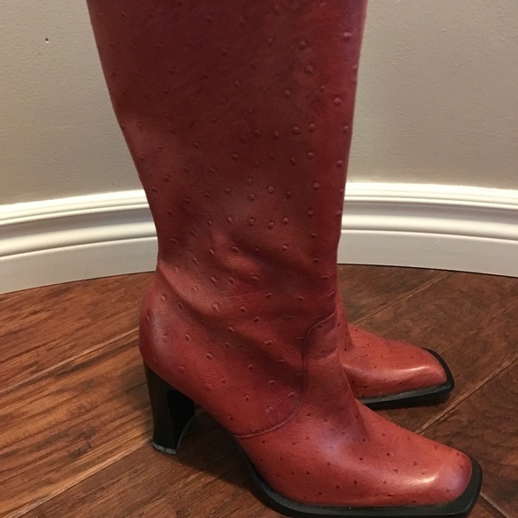 Mia Deacon Red Leather Mid Calf Boots US 8.5 M Women - Picture 4 of 11